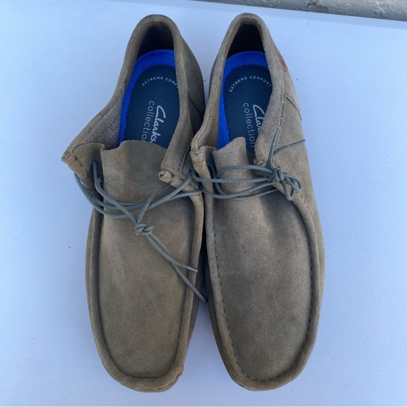 Clarks Shacre II Run olive Suede Moccasin Slip on shoes Men Size 12 wallaby - Picture 12 of 14